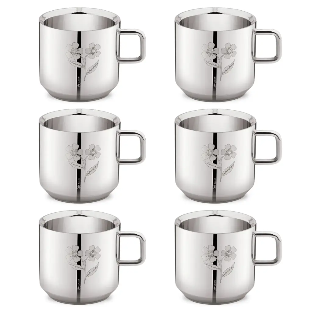 WALKN Double Wall Floral Tea Cup Set