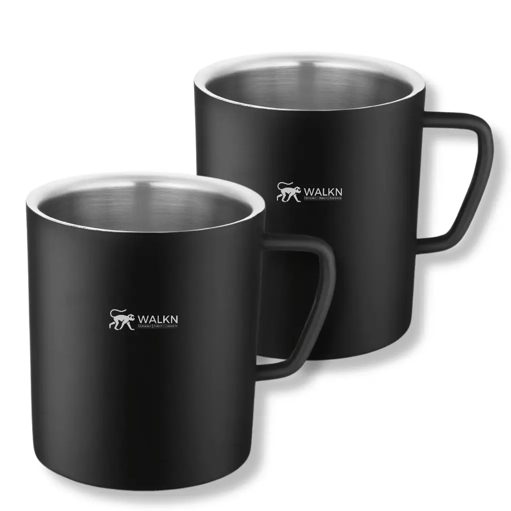 WALKN Double Wall Black Coffee Mugs (270 ML)