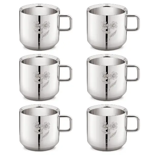WALKN Double Wall Floral Tea Cup Set